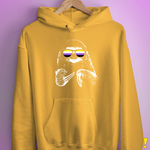 Pride Sloth Nonbinary Flag Sunglasses Hoodie - Mustard